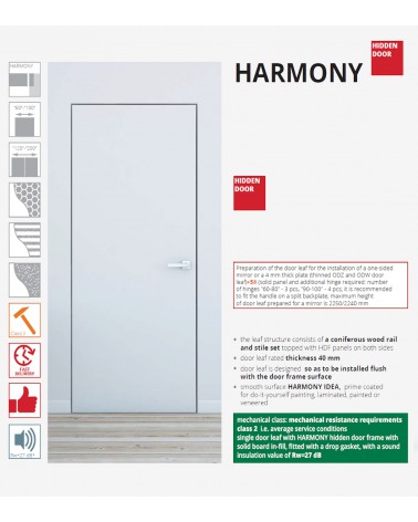 Näkymätön ovi "HARMONY" 202/203cm Pohjustettu