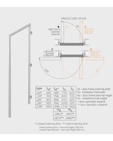 Concealed door "HARMONY" 242/243cm Primed